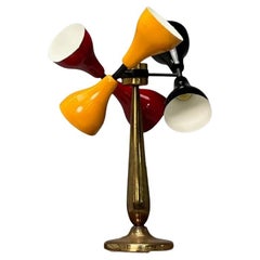 Italian Mid-Century Modern, Table Lamp, Enameled Shades, Patinated Brass, 1960s