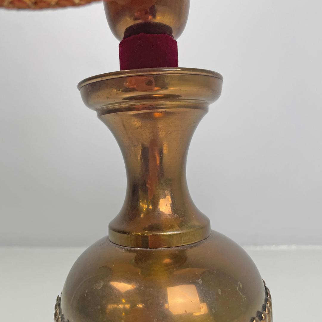Italian mid-century modern table lamp red fabric shade with decorations, 1950s For Sale 7