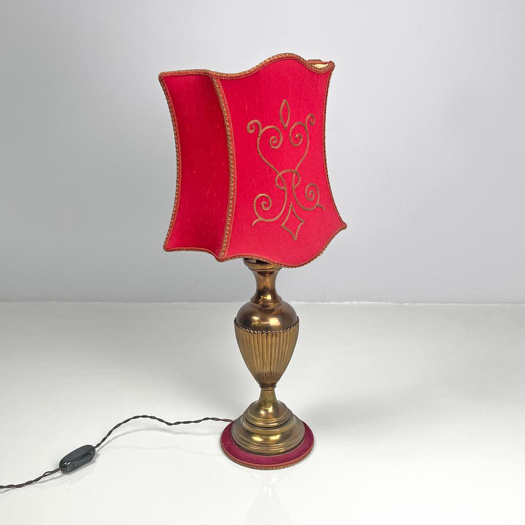 Mid-Century Modern Italian mid-century modern table lamp red fabric shade with decorations, 1950s For Sale