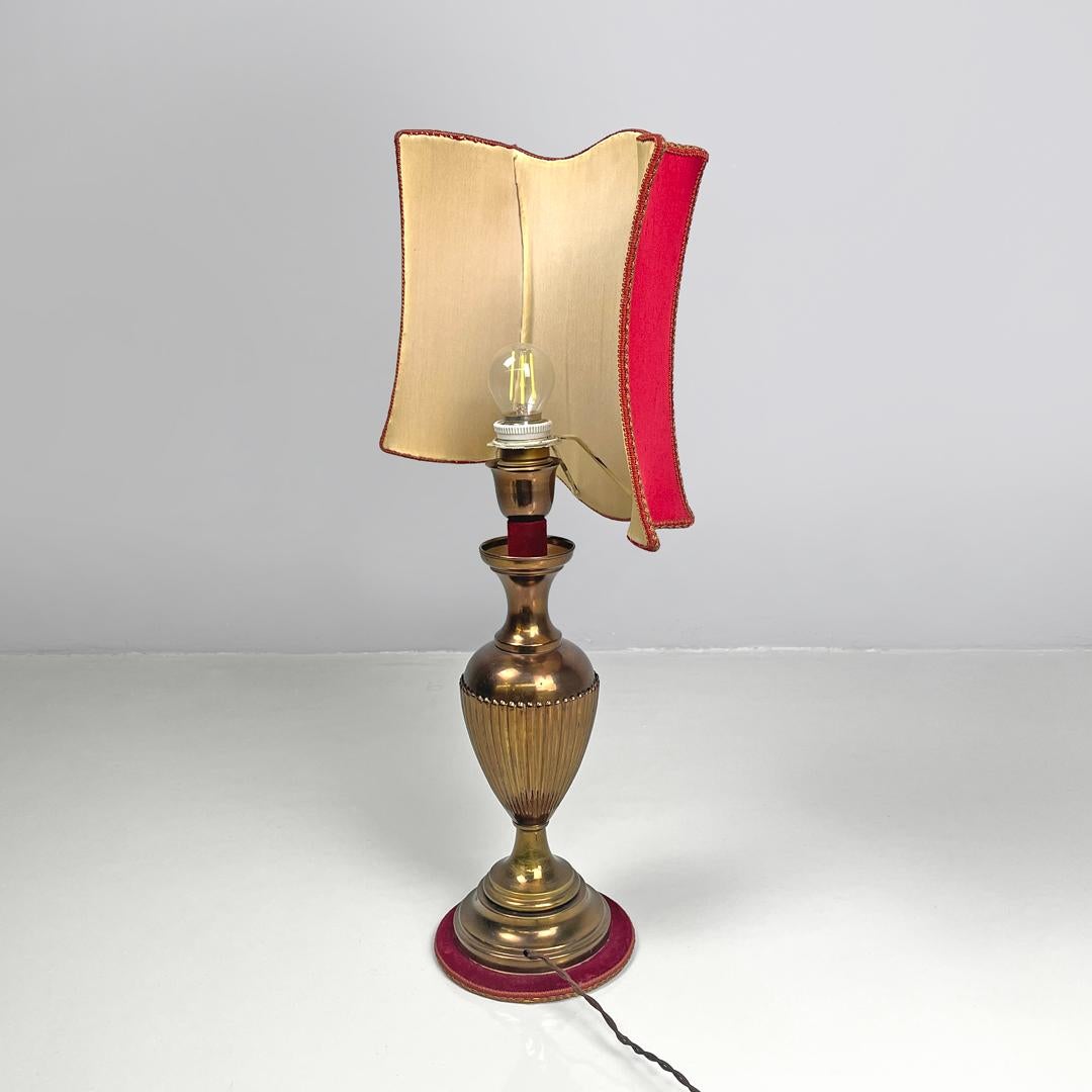 Mid-20th Century Italian mid-century modern table lamp red fabric shade with decorations, 1950s For Sale