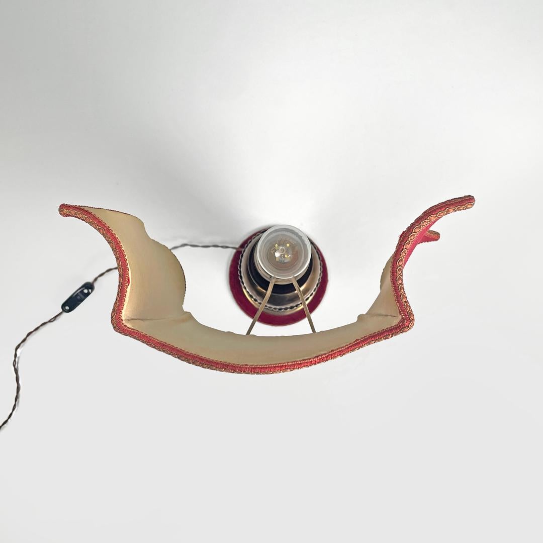 Italian mid-century modern table lamp red fabric shade with decorations, 1950s For Sale 1