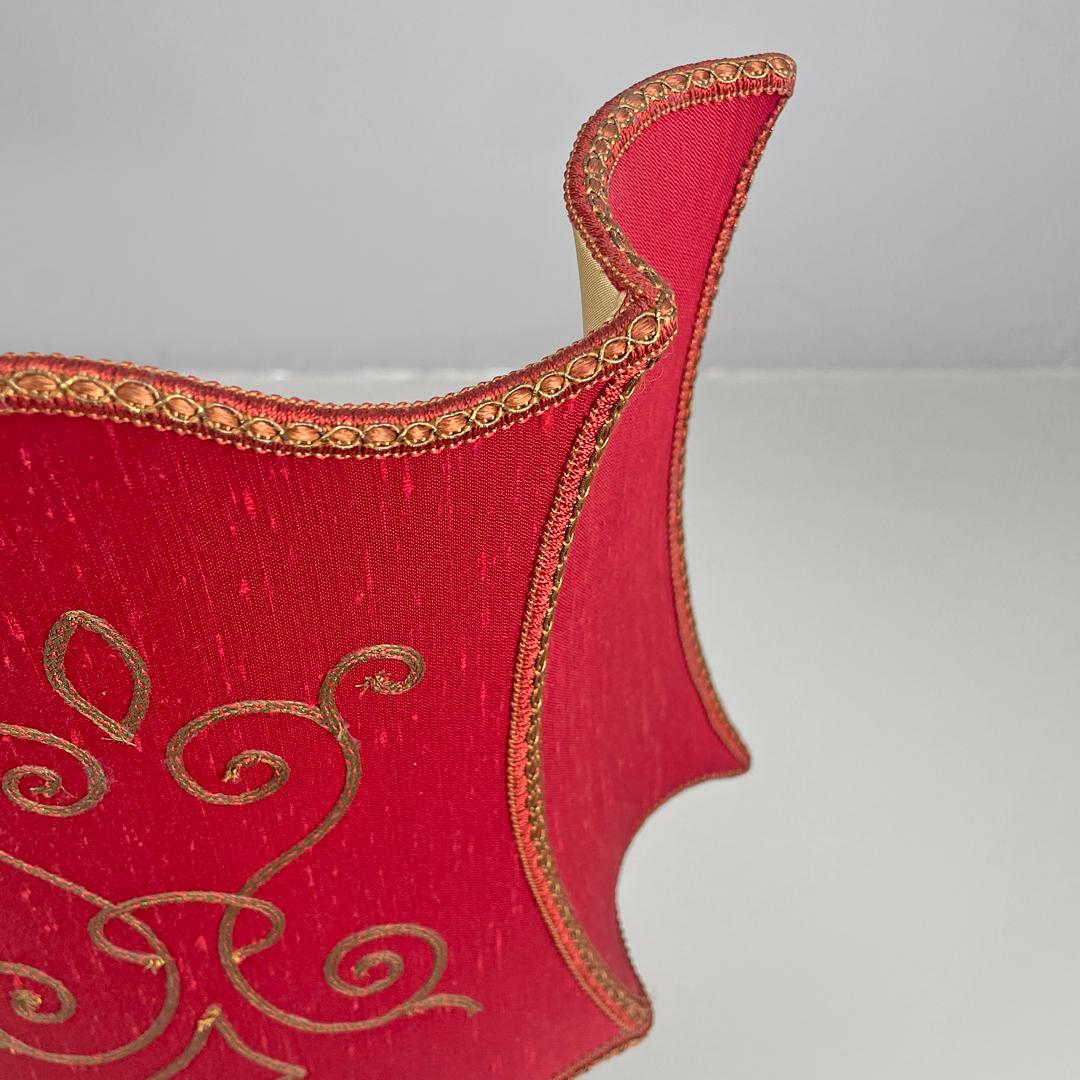 Italian mid-century modern table lamp red fabric shade with decorations, 1950s For Sale 3