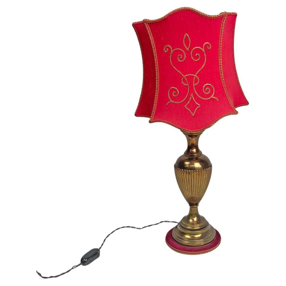 Italian mid-century modern table lamp red fabric shade with decorations, 1950s