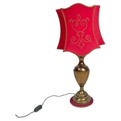 Italian mid-century modern table lamp red fabric shade with decorations, 1950s