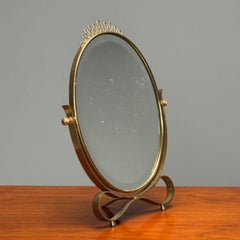 Italian Mid-Century Modern, Tabletop Mirror, Patinated Brass, Glass, Italy 1940s