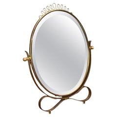 Italian Mid-Century Modern, Tabletop Mirror, Patinated Brass, Glass, Italy 1940s