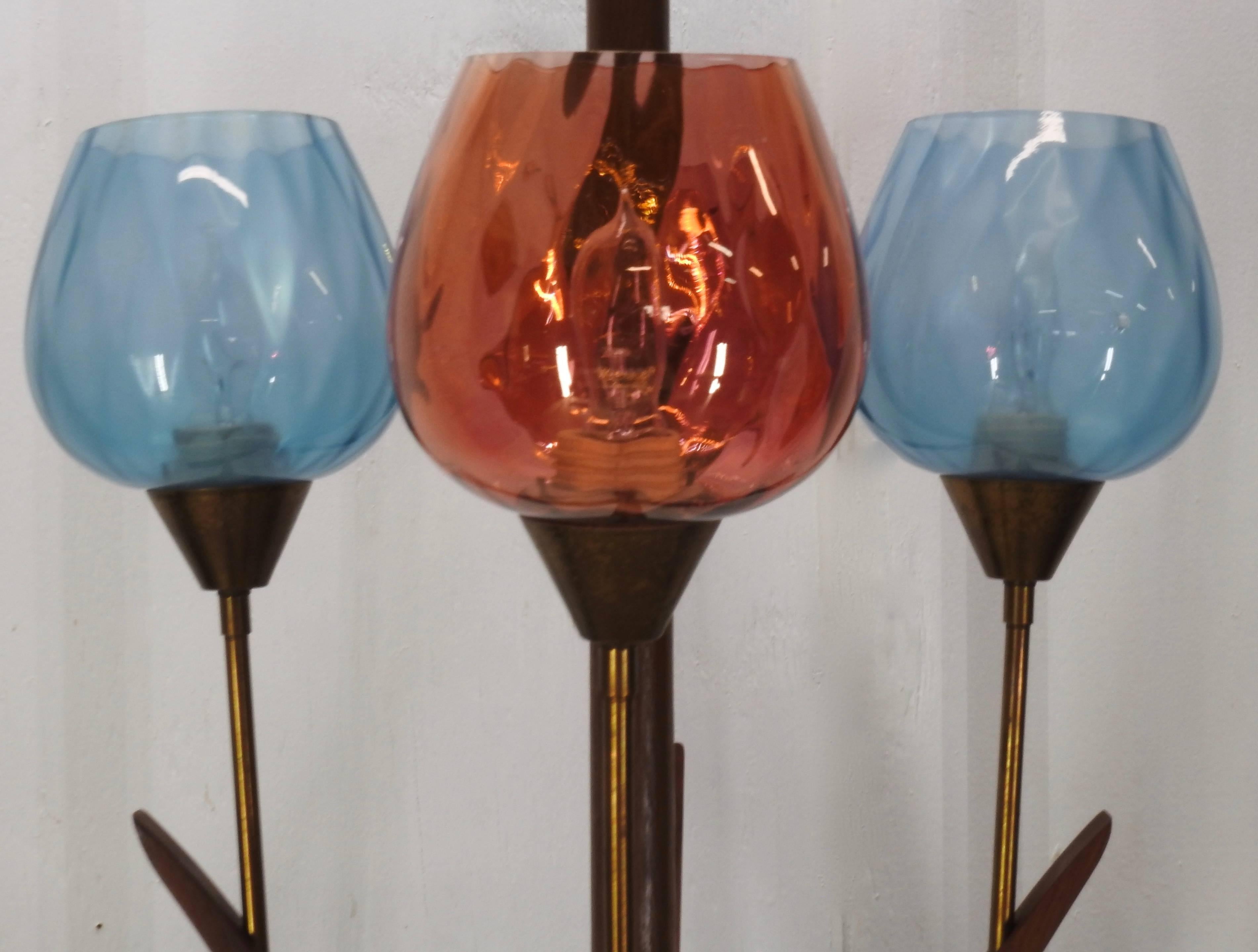 Hand-Crafted Italian Mid-Century Modern Teak and Glass Tension Lamp For Sale