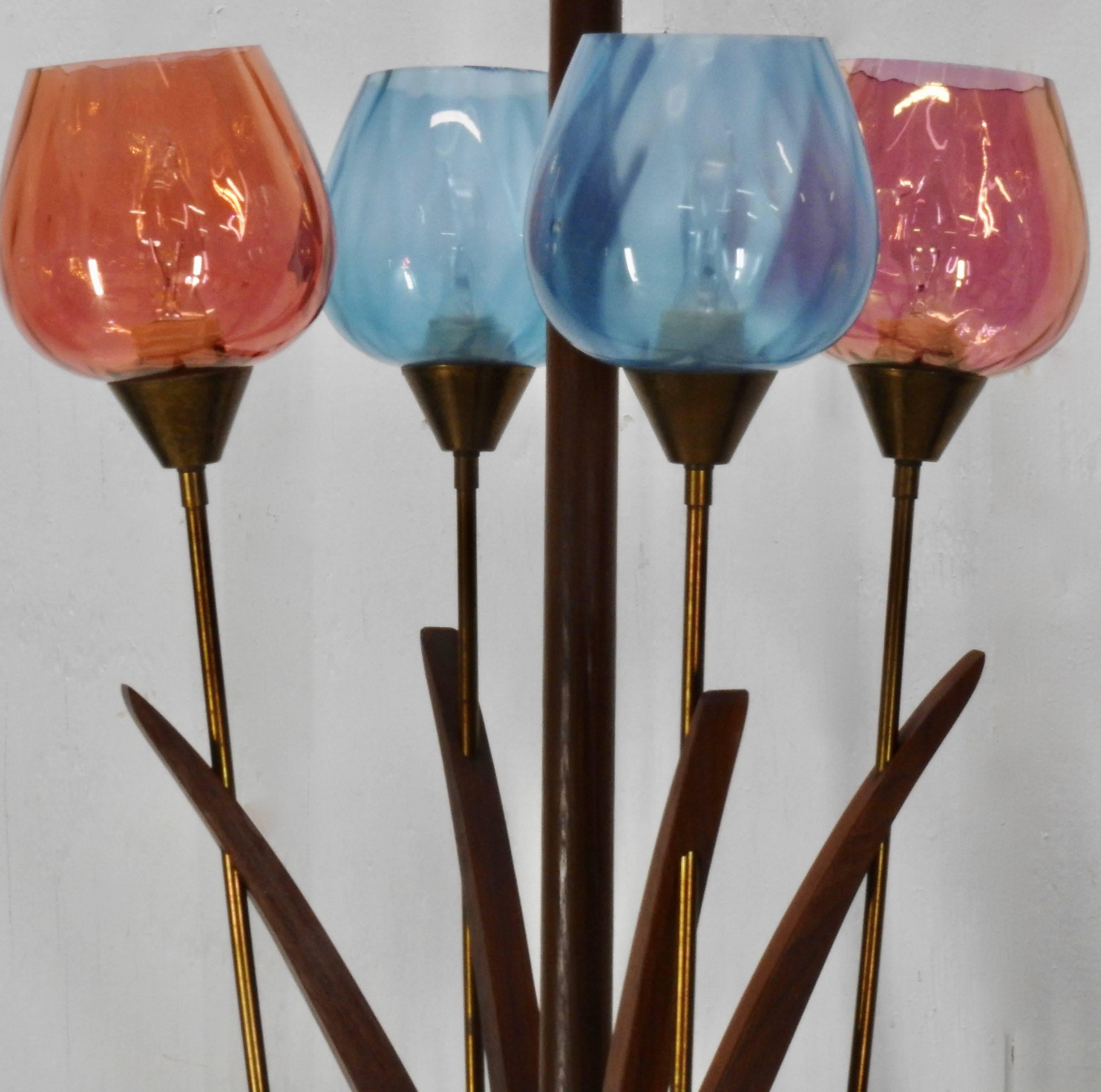 20th Century Italian Mid-Century Modern Teak and Glass Tension Lamp For Sale