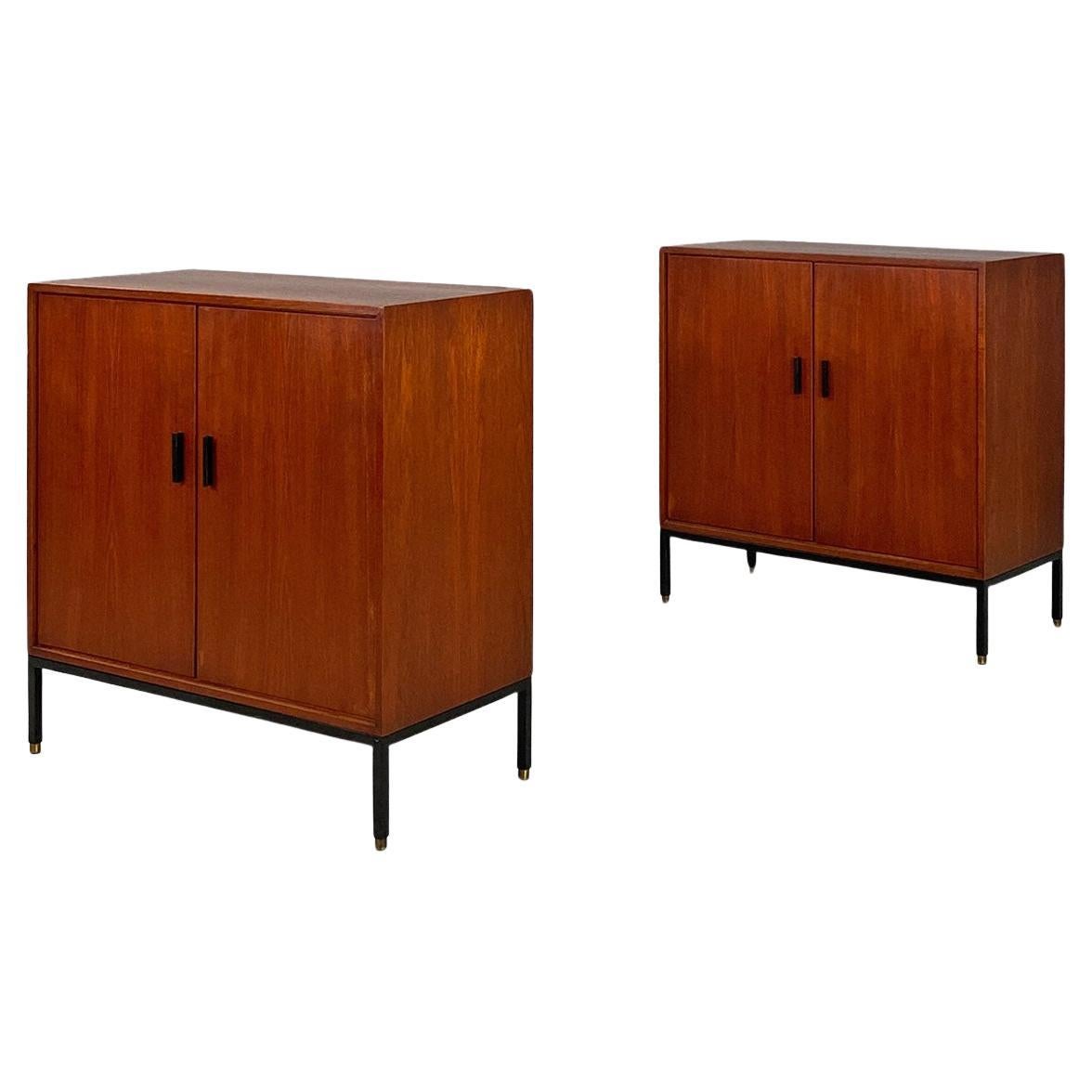 Italian mid-century modern teak and metal details sideboards with shelves, 1960s