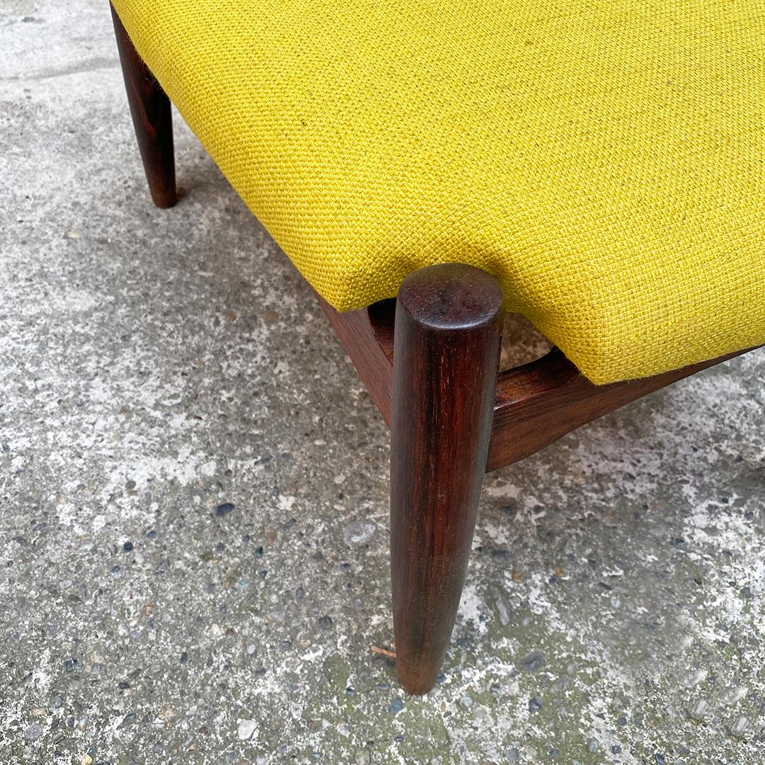 Mid-20th Century Italian Mid-Century Modern Teak and Yellow Cotton Footrest, 1960s