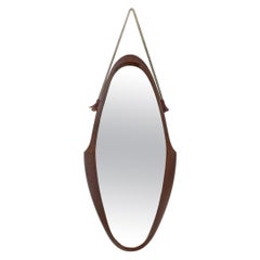 Italian Mid-Century Modern Teak Oval Mirror with Original Rope, 1960s