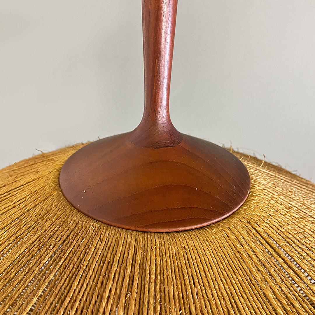 Italian mid century modern teak wood and woven rope chandelier, 1960s 6