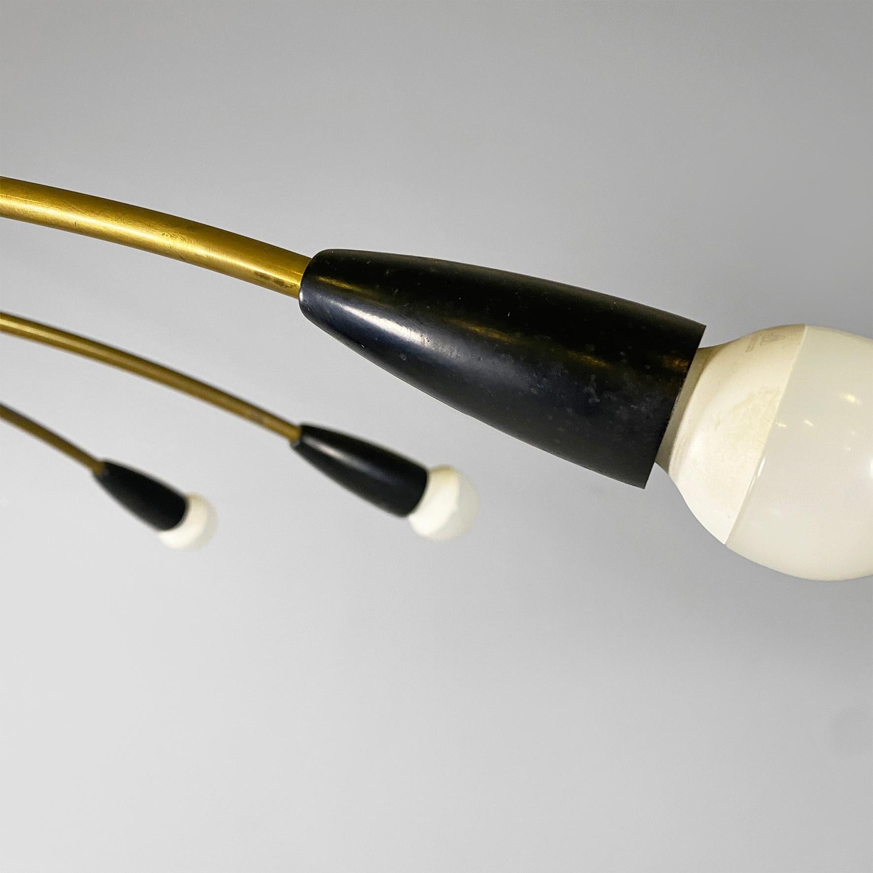Araña Sputnik italiana de latón de diez luces, moderna de mediados de siglo, años 50 en venta 3