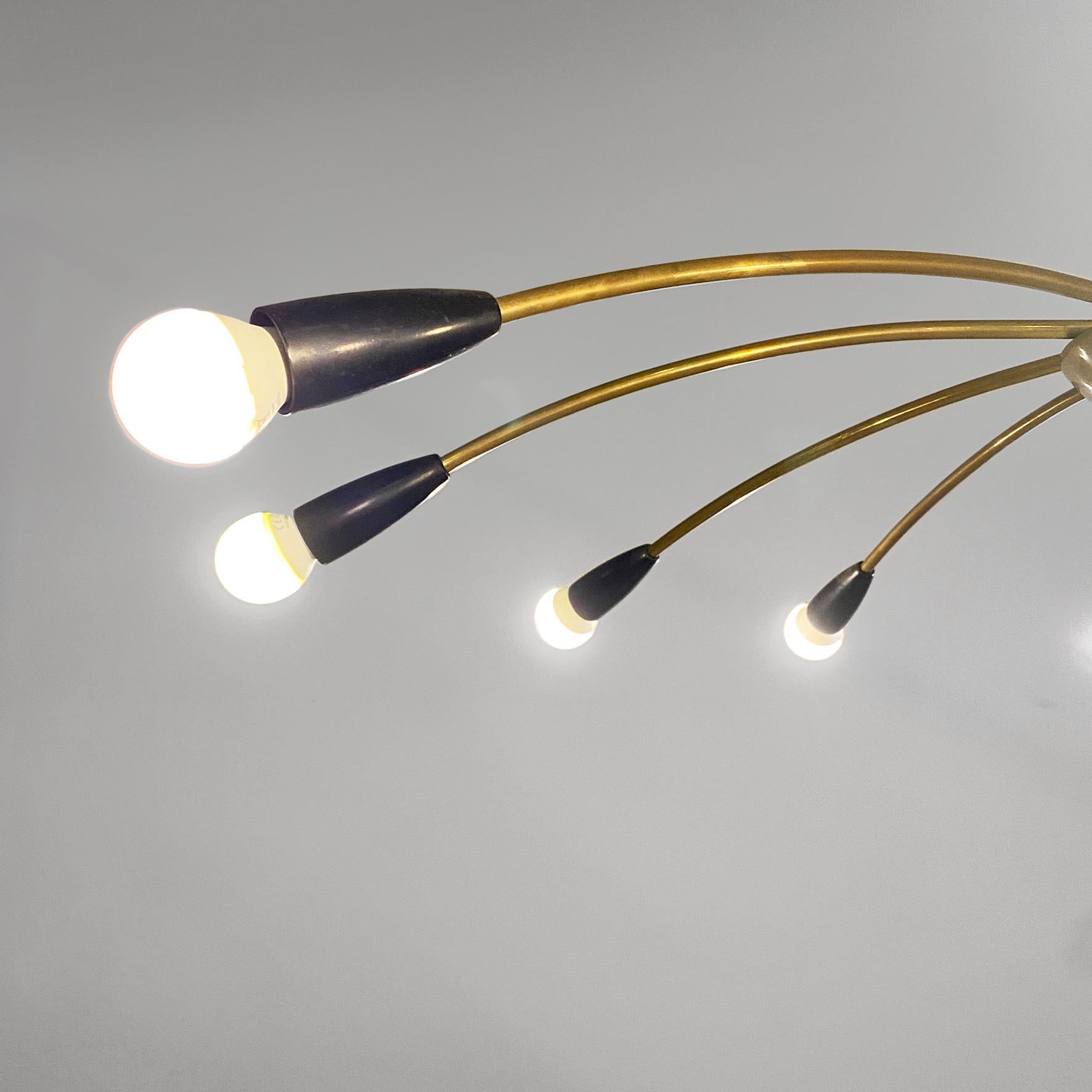 Araña Sputnik italiana de latón de diez luces, moderna de mediados de siglo, años 50 en venta 4