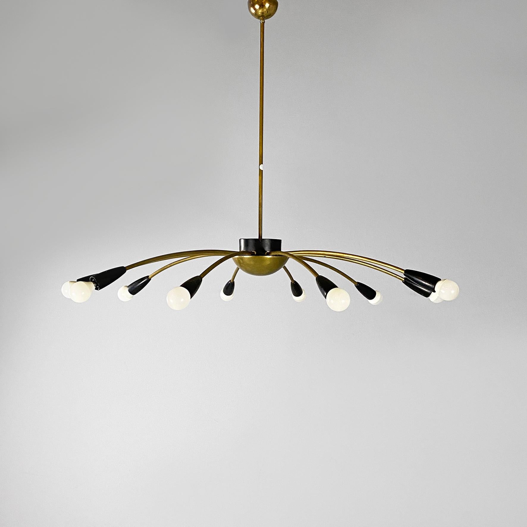 Araña Sputnik italiana de latón de diez luces, moderna de mediados de siglo, años 50 en venta 6