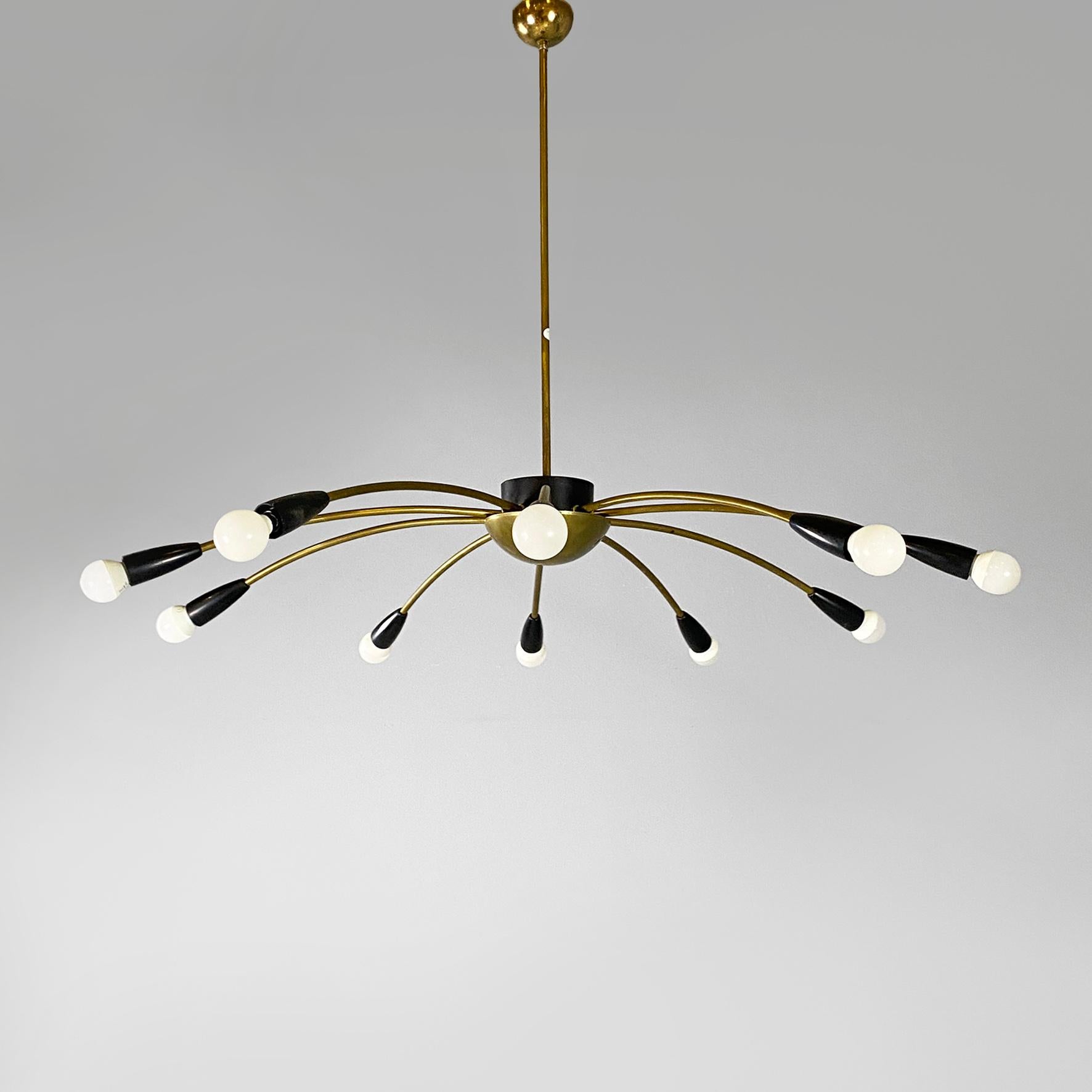 Araña Sputnik italiana de latón de diez luces, moderna de mediados de siglo, años 50 en venta 8