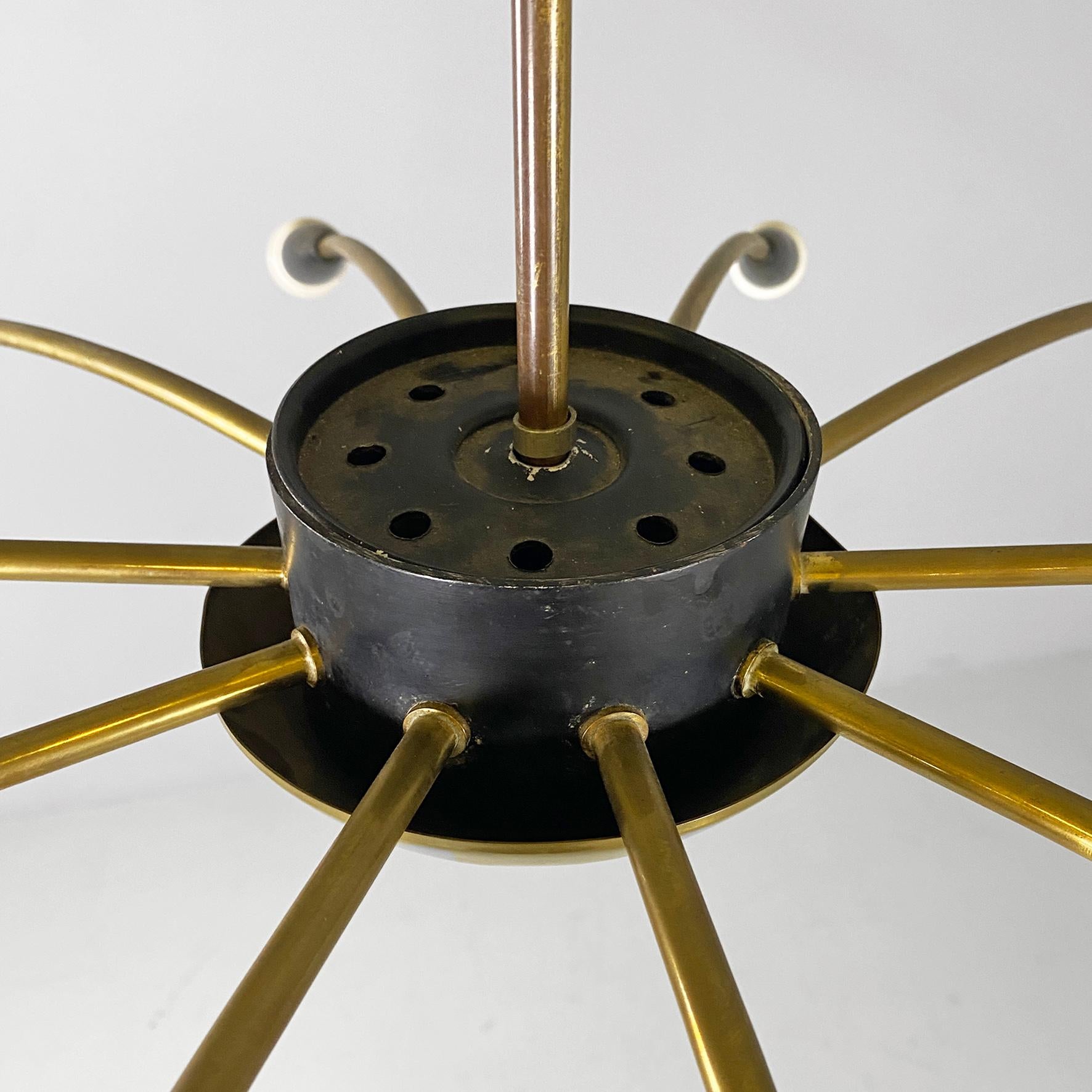 Araña Sputnik italiana de latón de diez luces, moderna de mediados de siglo, años 50 Italiano en venta