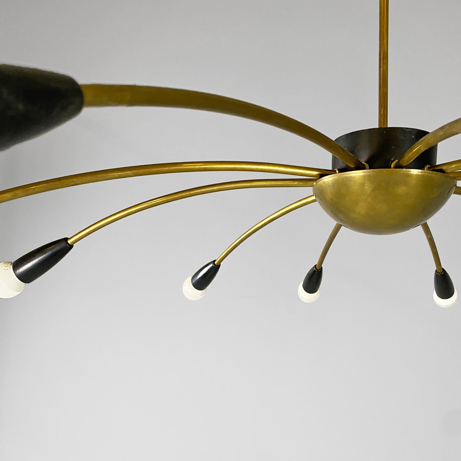 Araña Sputnik italiana de latón de diez luces, moderna de mediados de siglo, años 50 en venta 1