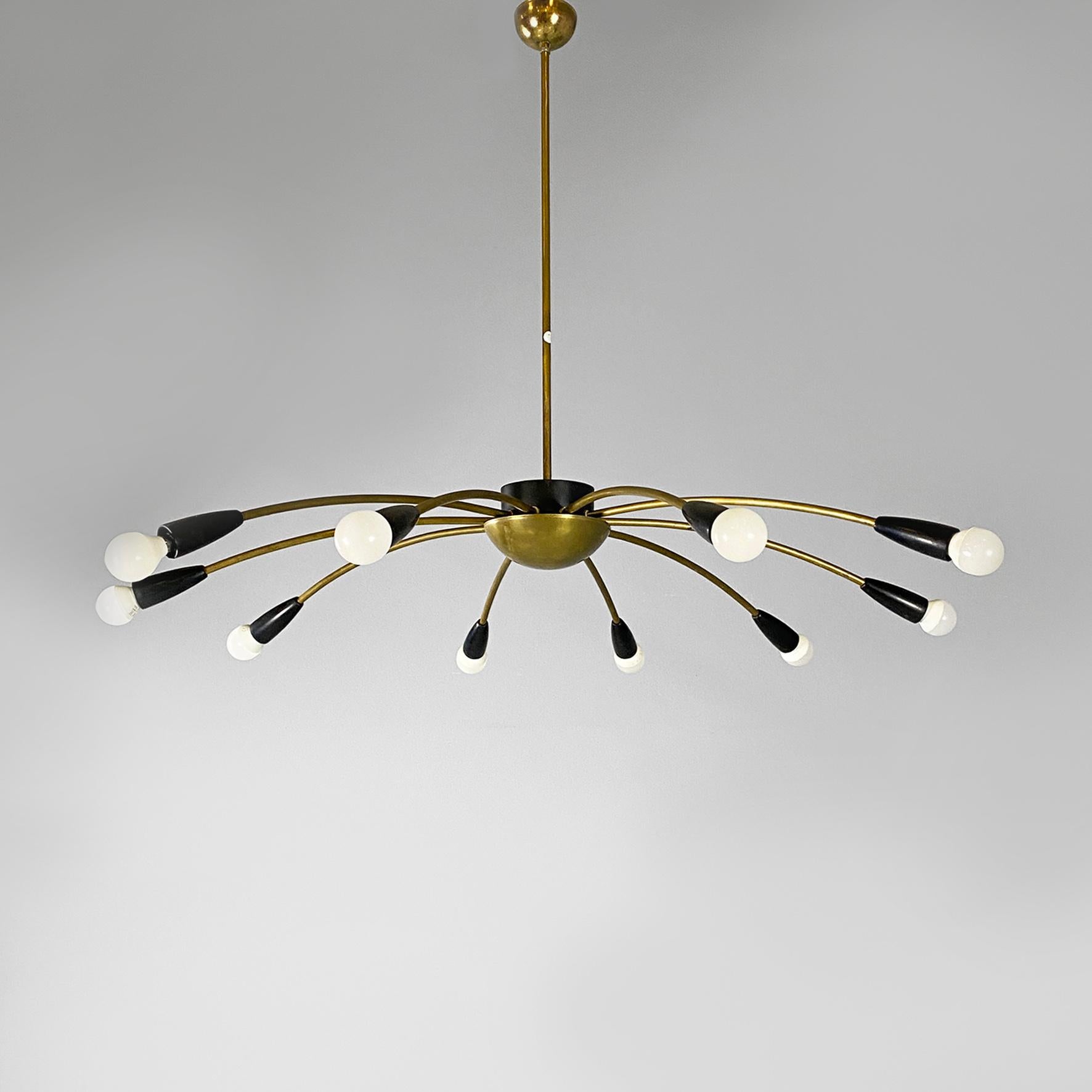 Lustre Sputnik Modernity italien à dix lumières en laiton, années 50