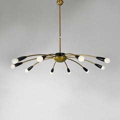 Lustre Sputnik Modernity italien à dix lumières en laiton, années 50