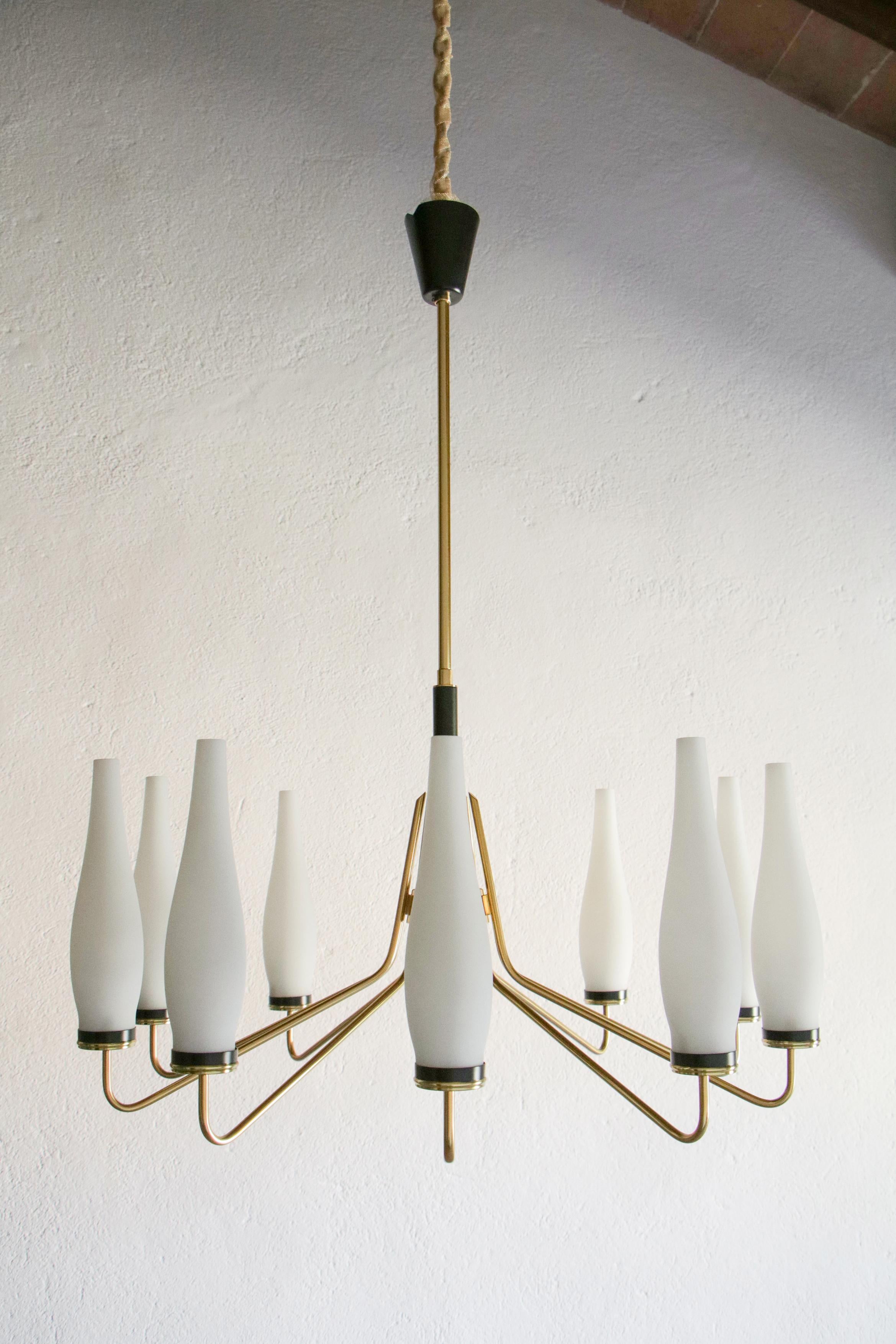 Italian Mid-Century Modern Ten Lights Chandelier Attributer to Stilnovo, 1950s For Sale 6