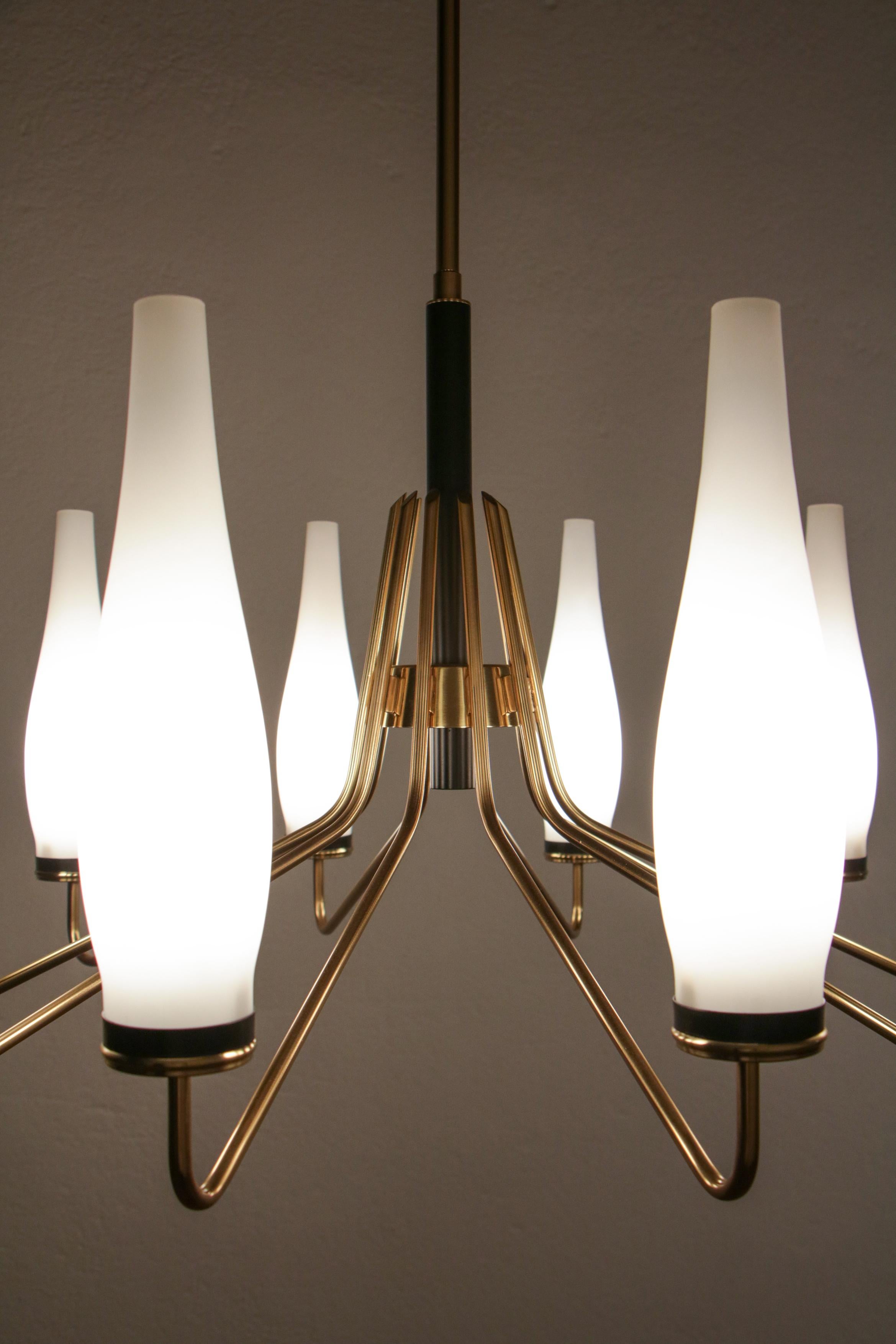 Italian Mid-Century Modern Ten Lights Chandelier Attributer to Stilnovo, 1950s For Sale 2