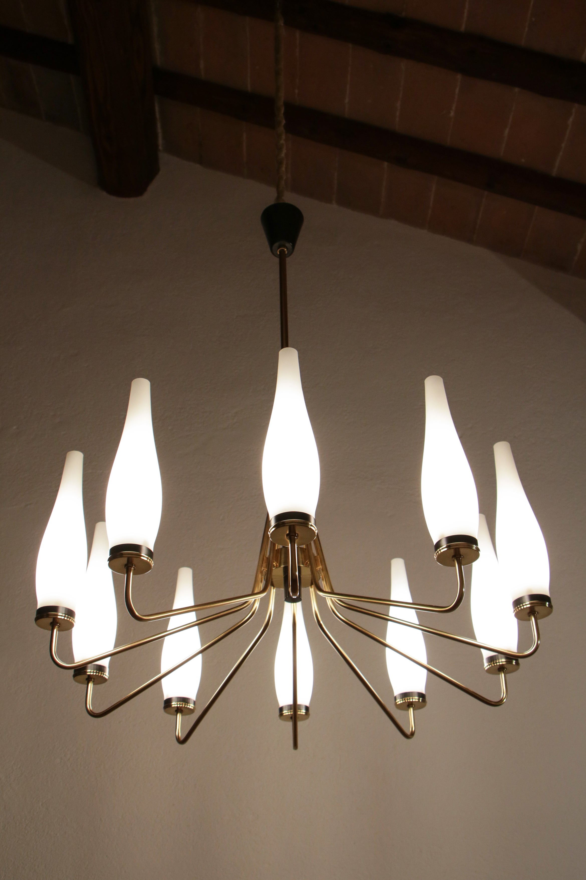 Italian Mid-Century Modern Ten Lights Chandelier Attributer to Stilnovo, 1950s
