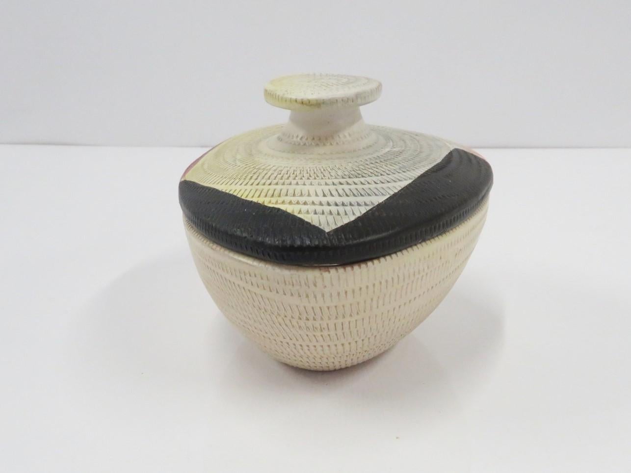 Ceramic Italian Mid-Century Modern Textured Covered Vessel by Aldo Londi for Bitossi