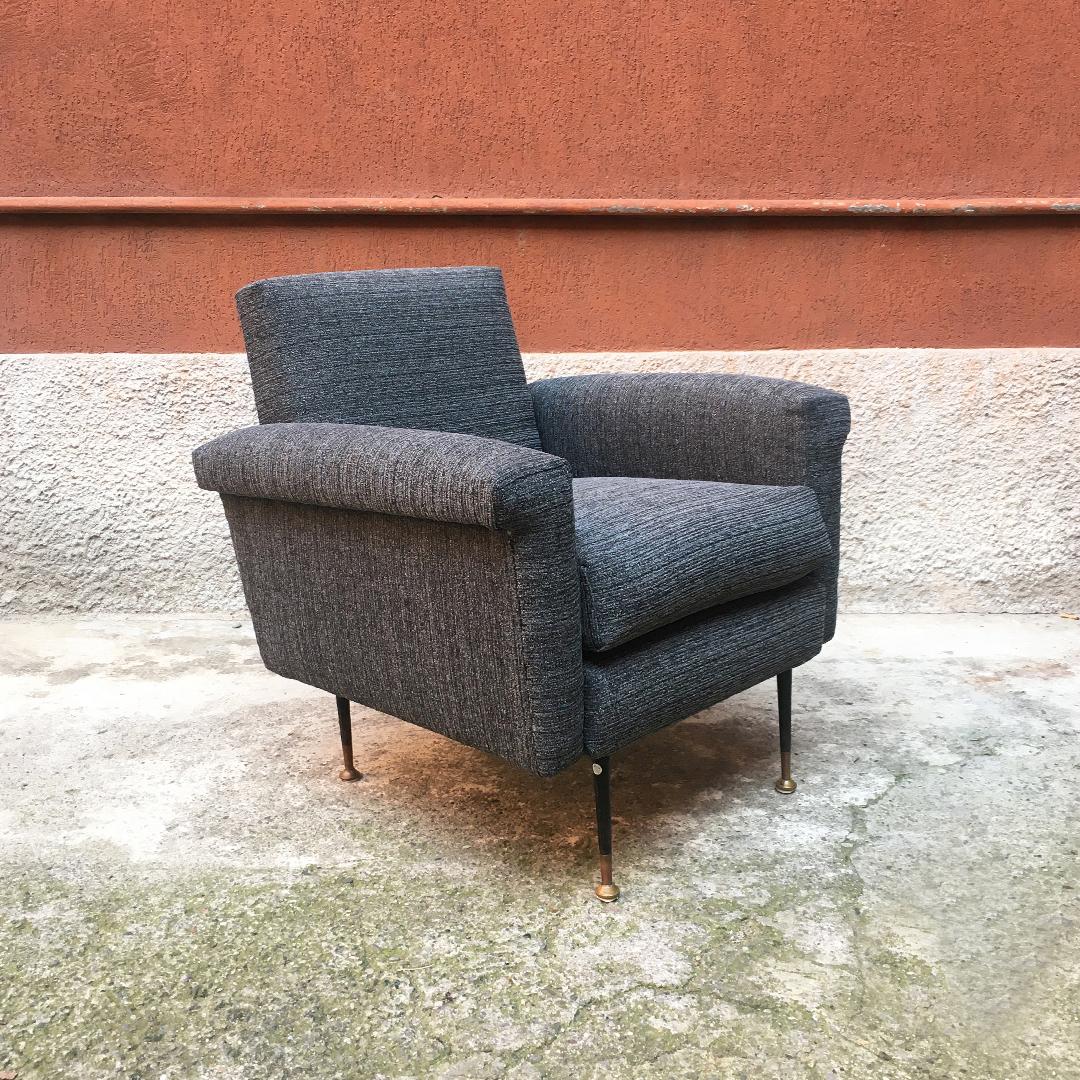 Italian Mid-Century Modern Textured Gray Fabric and Metal Armchair, 1960s In Good Condition In MIlano, IT