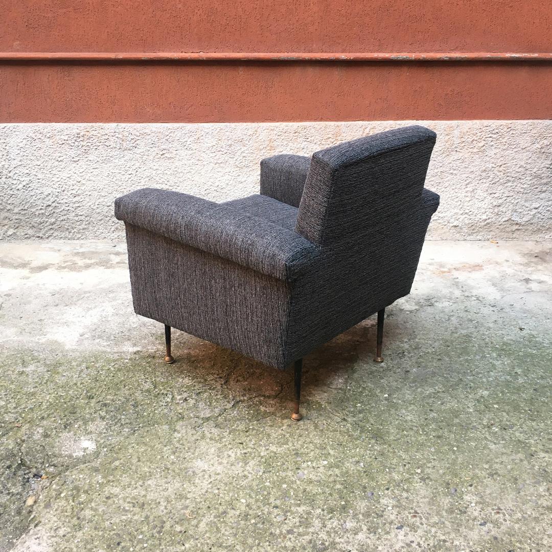 Italian Mid-Century Modern Textured Gray Fabric and Metal Armchair, 1960s 1