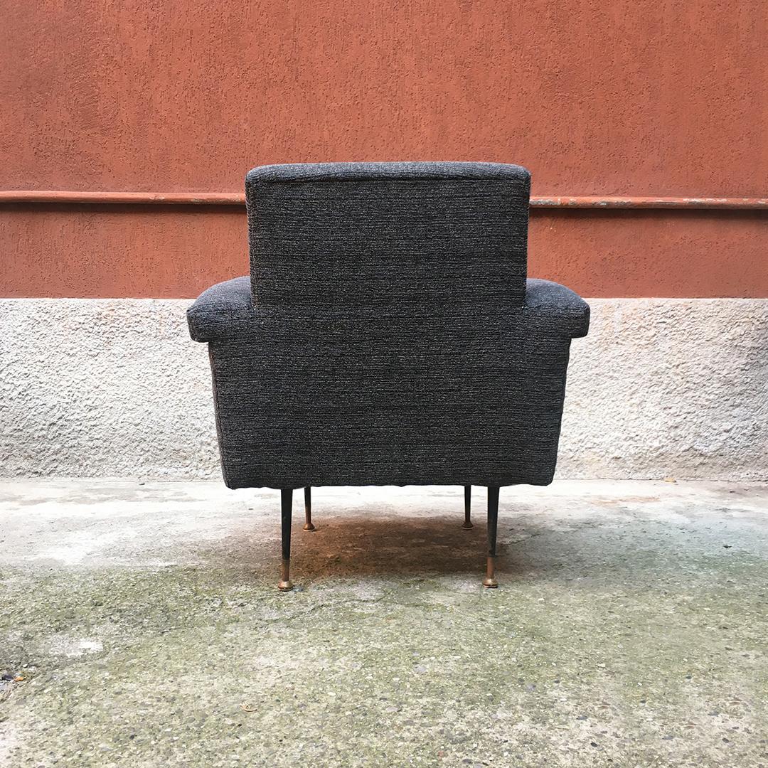 Italian Mid-Century Modern Textured Gray Fabric and Metal Armchair, 1960s 2