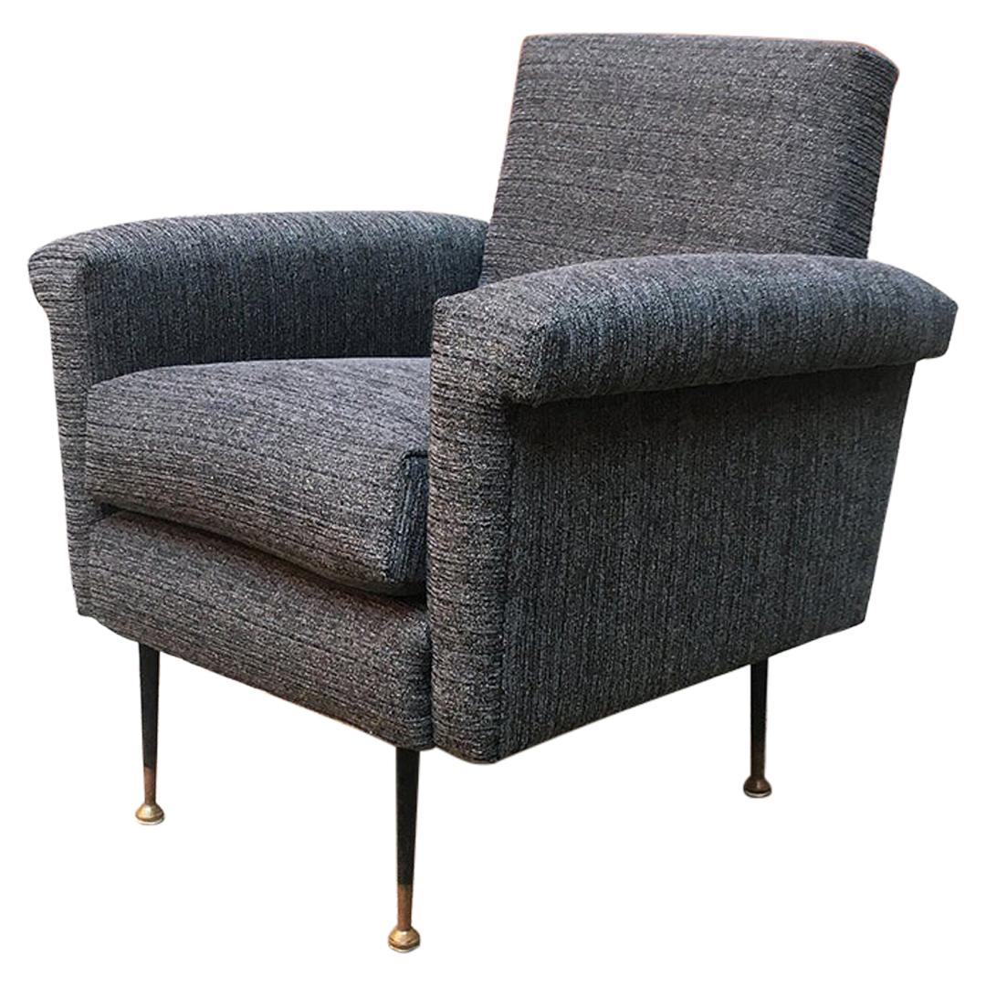 Italian Mid-Century Modern Textured Gray Fabric and Metal Armchair, 1960s