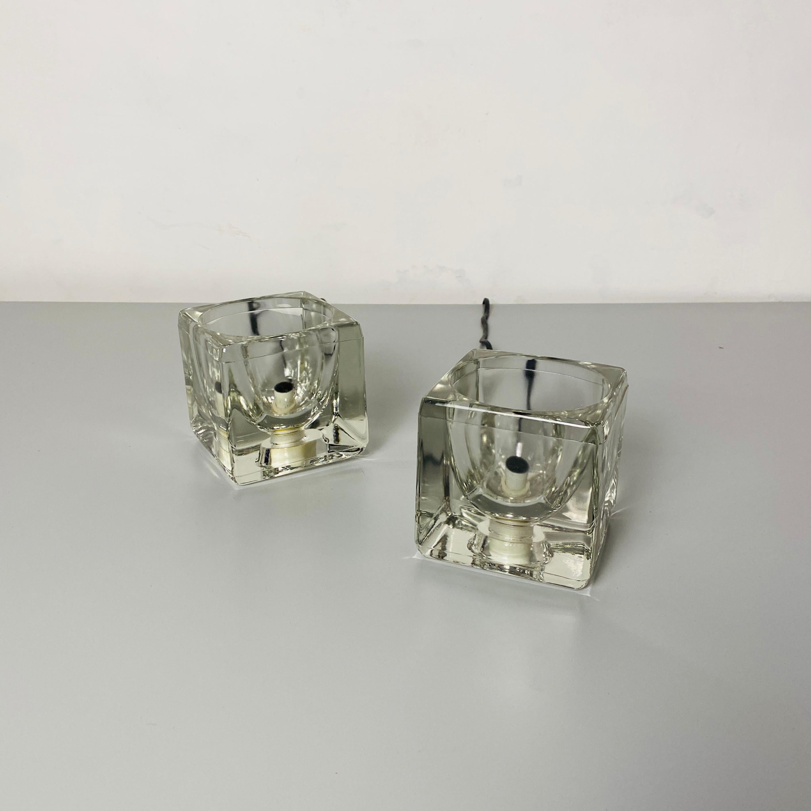 Late 20th Century Italian Mid-Century Modern Thick Transparent Glass Bedside Lamps, 1980s