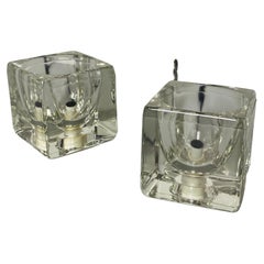 Italian Mid-Century Modern Thick Transparent Glass Bedside Lamps, 1980s