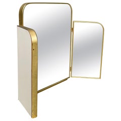 Italian mid-century modern Three-door table mirror in brass white wood, 1950s
