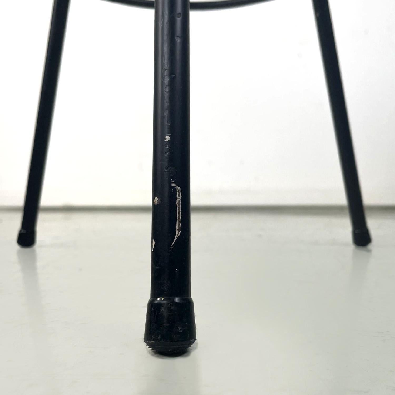 Italian mid-century modern three legs black metal and blue fabric stool, 1950s For Sale 5