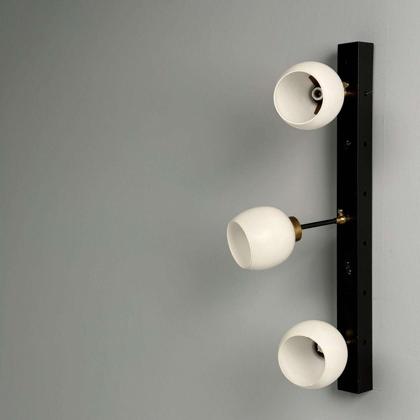 Mid-20th Century Italian Mid-Century Modern, Three Light Wall Sconce, Painted Metal, Glass, 1950s For Sale