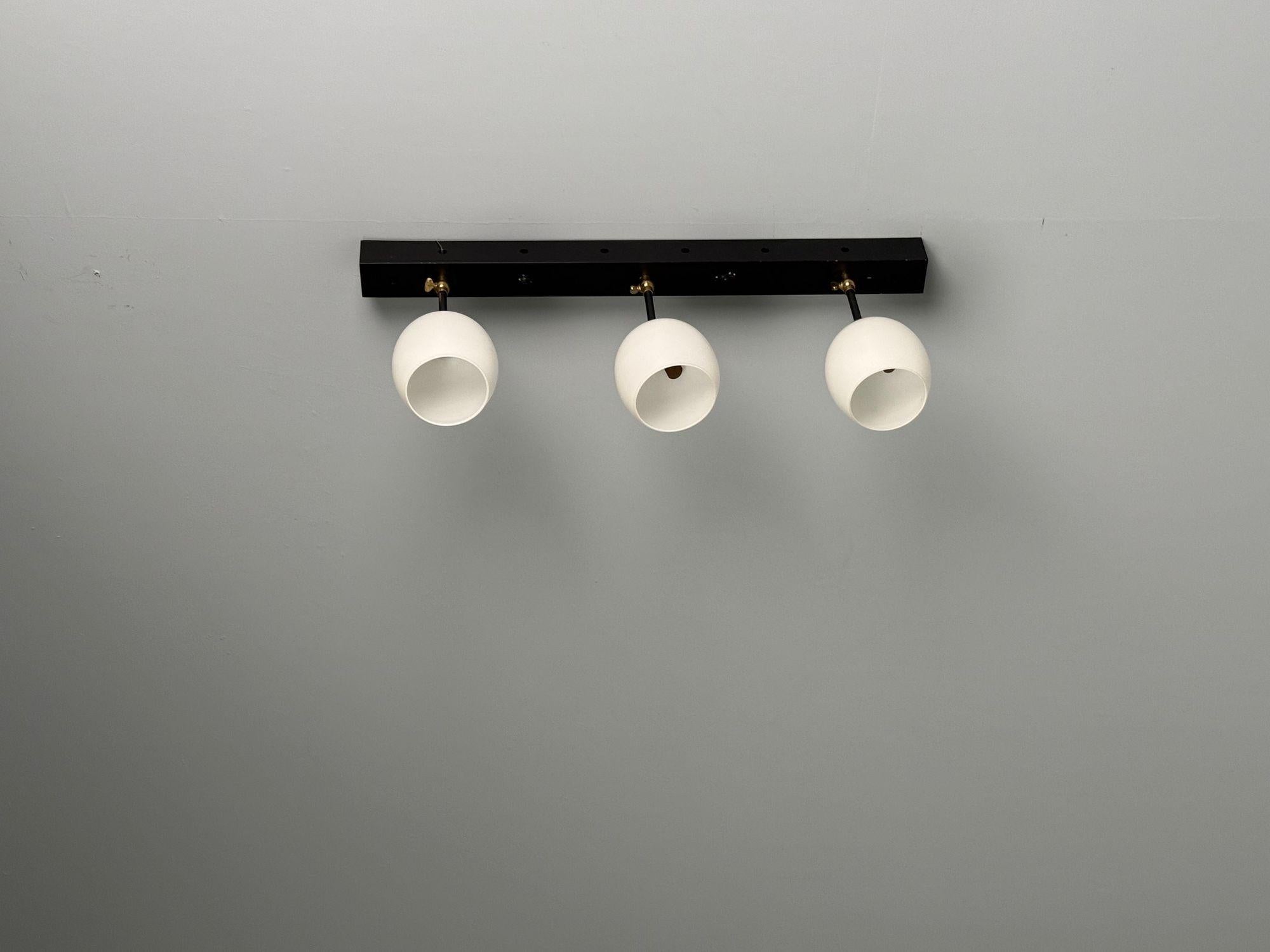 Italian Mid-Century Modern, Three Light Wall Sconce, Painted Metal, Glass, 1950s For Sale 2