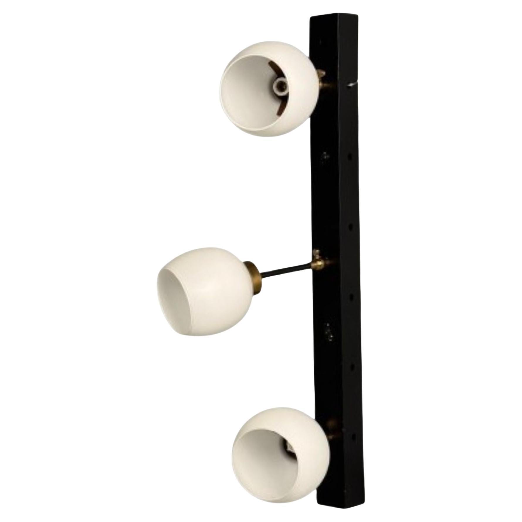 Italian Mid-Century Modern, Three Light Wall Sconce, Painted Metal, Glass, 1950s For Sale