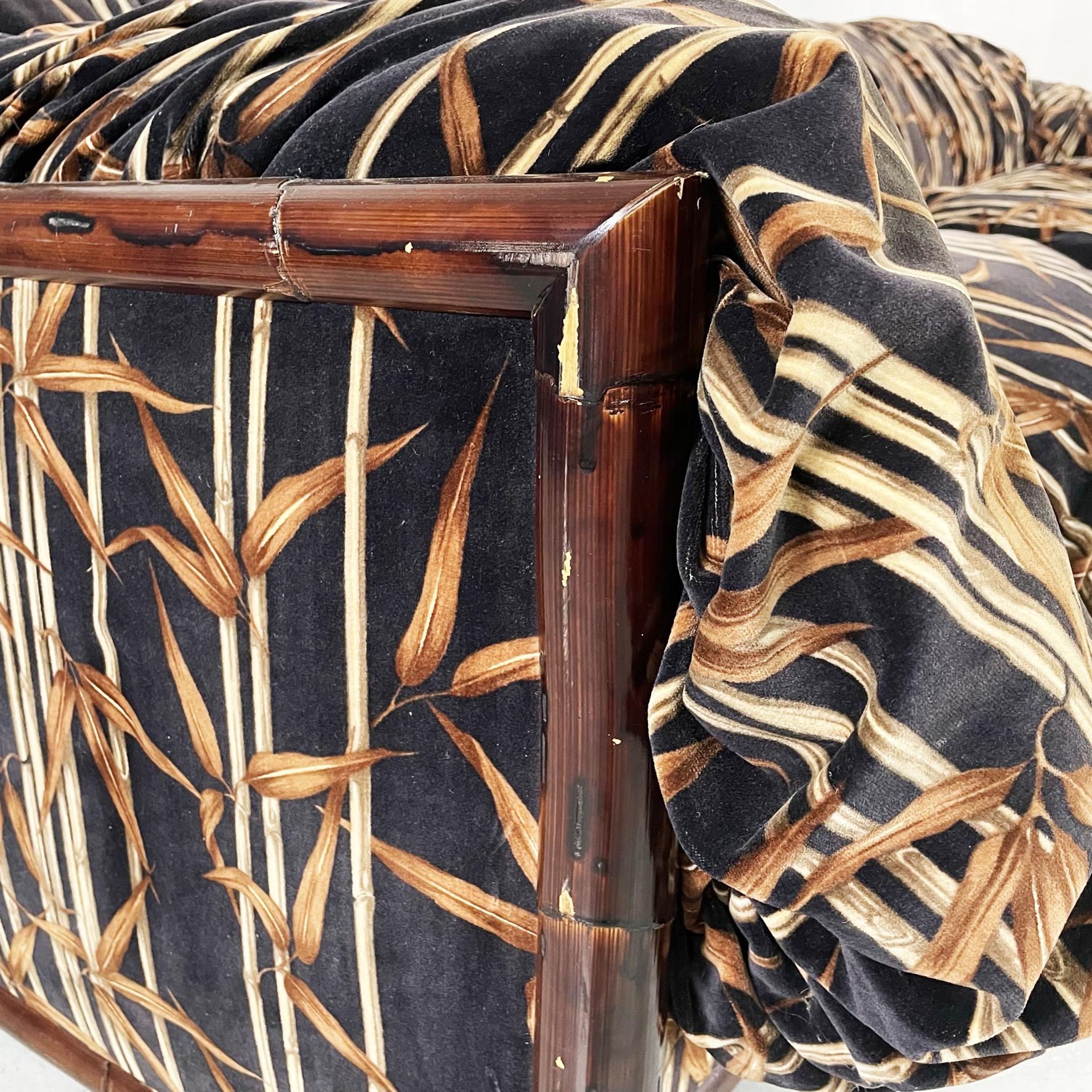 Italienisches Dreisitzer-Sofa aus Bambus und Stoff aus der Mitte des Jahrhunderts, 1980er Jahre 6