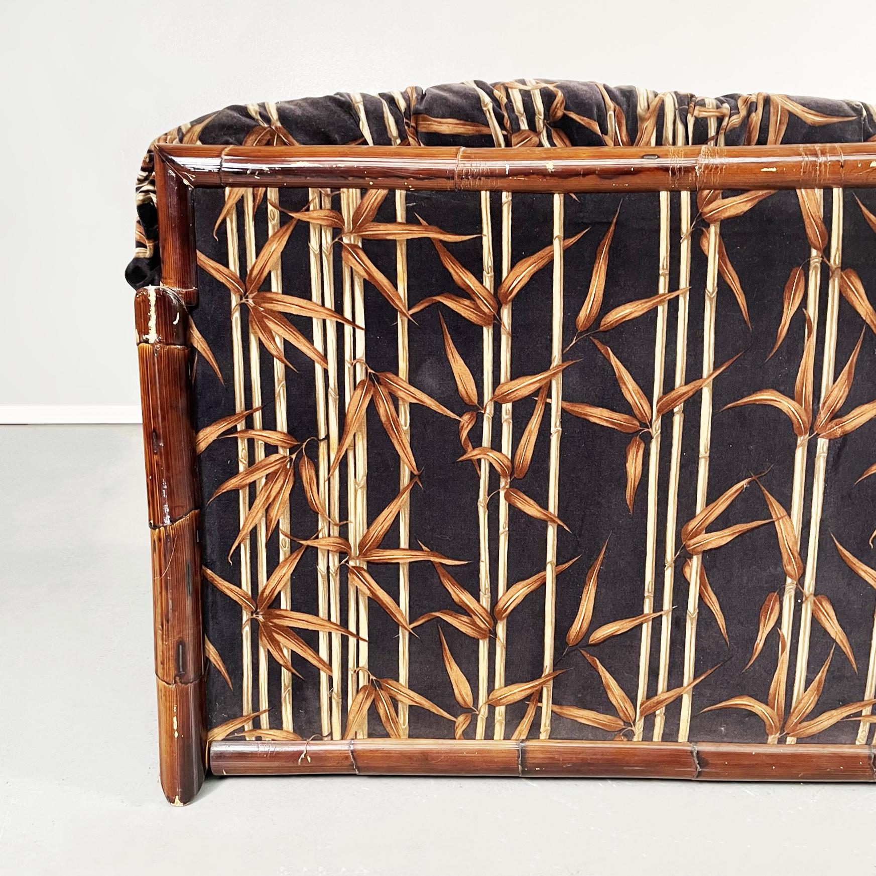 Italienisches Dreisitzer-Sofa aus Bambus und Stoff aus der Mitte des Jahrhunderts, 1980er Jahre 11