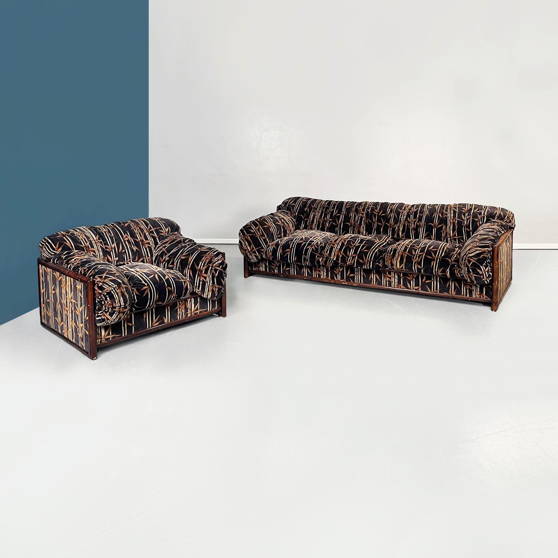 Italienisches Dreisitzer-Sofa aus Bambus und Stoff aus der Mitte des Jahrhunderts, 1980er Jahre 13
