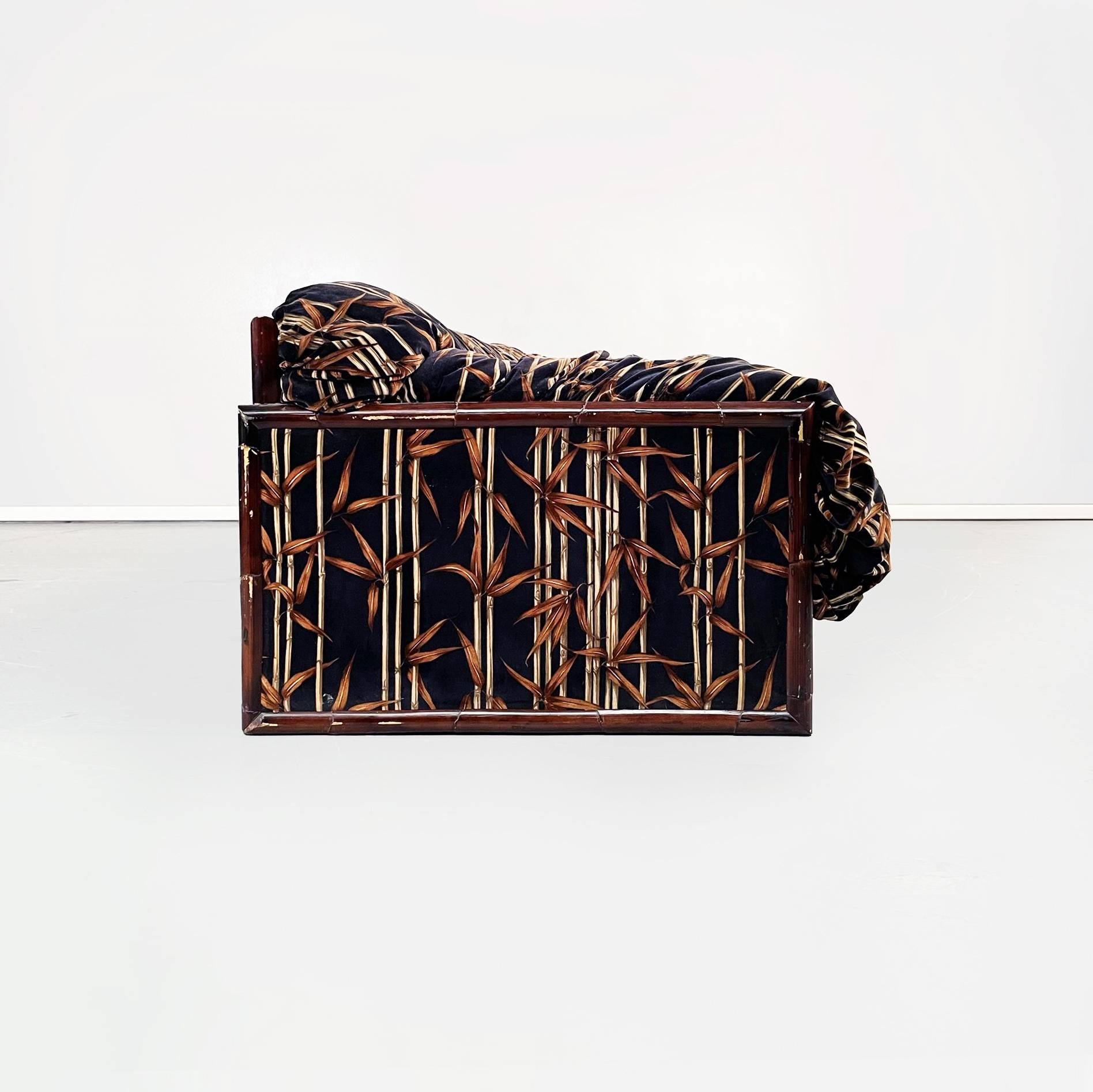 Italienisches Dreisitzer-Sofa aus Bambus und Stoff aus der Mitte des Jahrhunderts, 1980er Jahre (Moderne der Mitte des Jahrhunderts)