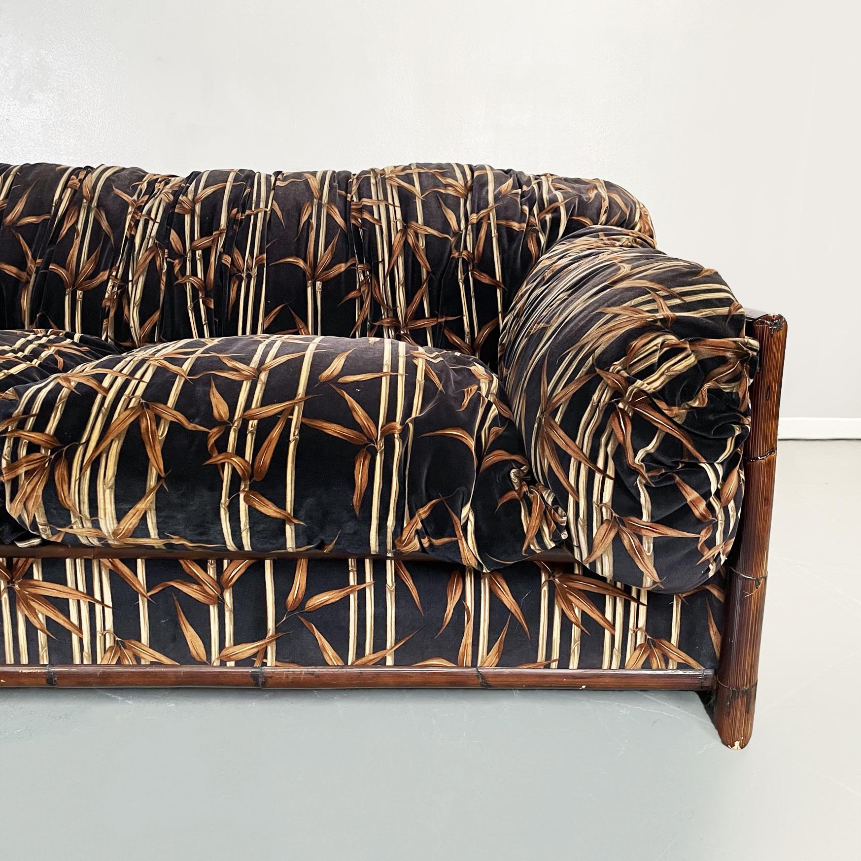 Italienisches Dreisitzer-Sofa aus Bambus und Stoff aus der Mitte des Jahrhunderts, 1980er Jahre 1