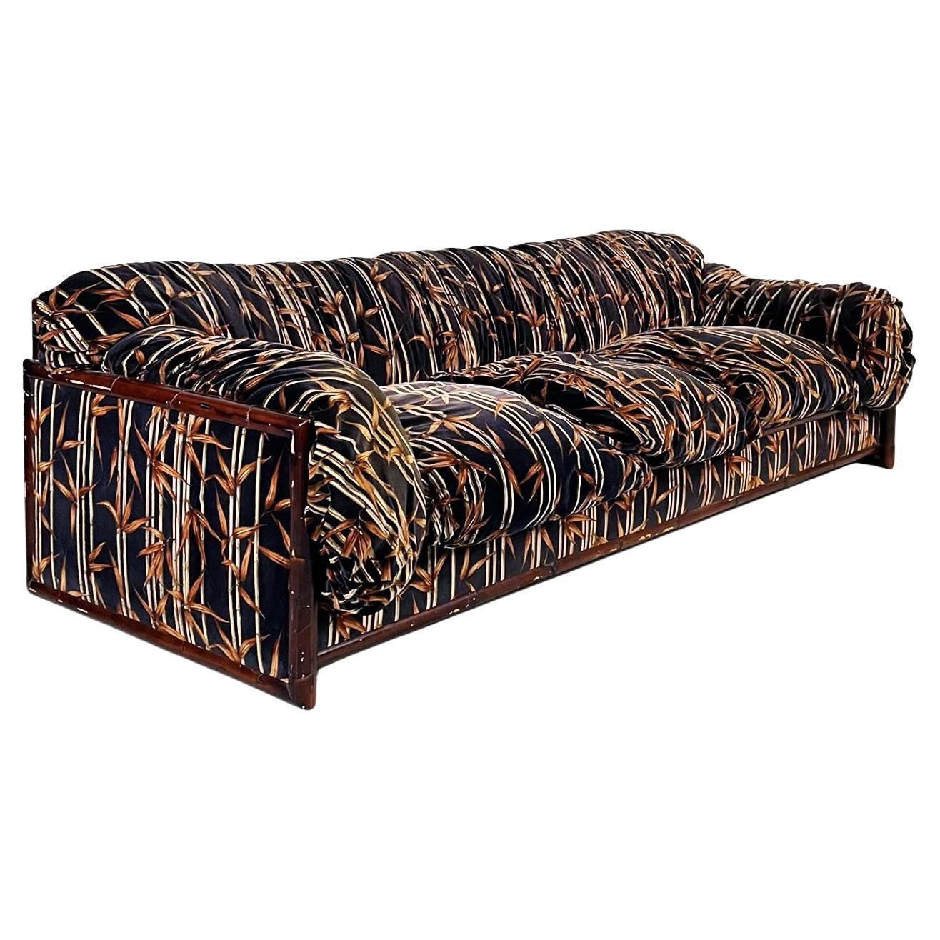 Italienisches Dreisitzer-Sofa aus Bambus und Stoff aus der Mitte des Jahrhunderts, 1980er Jahre