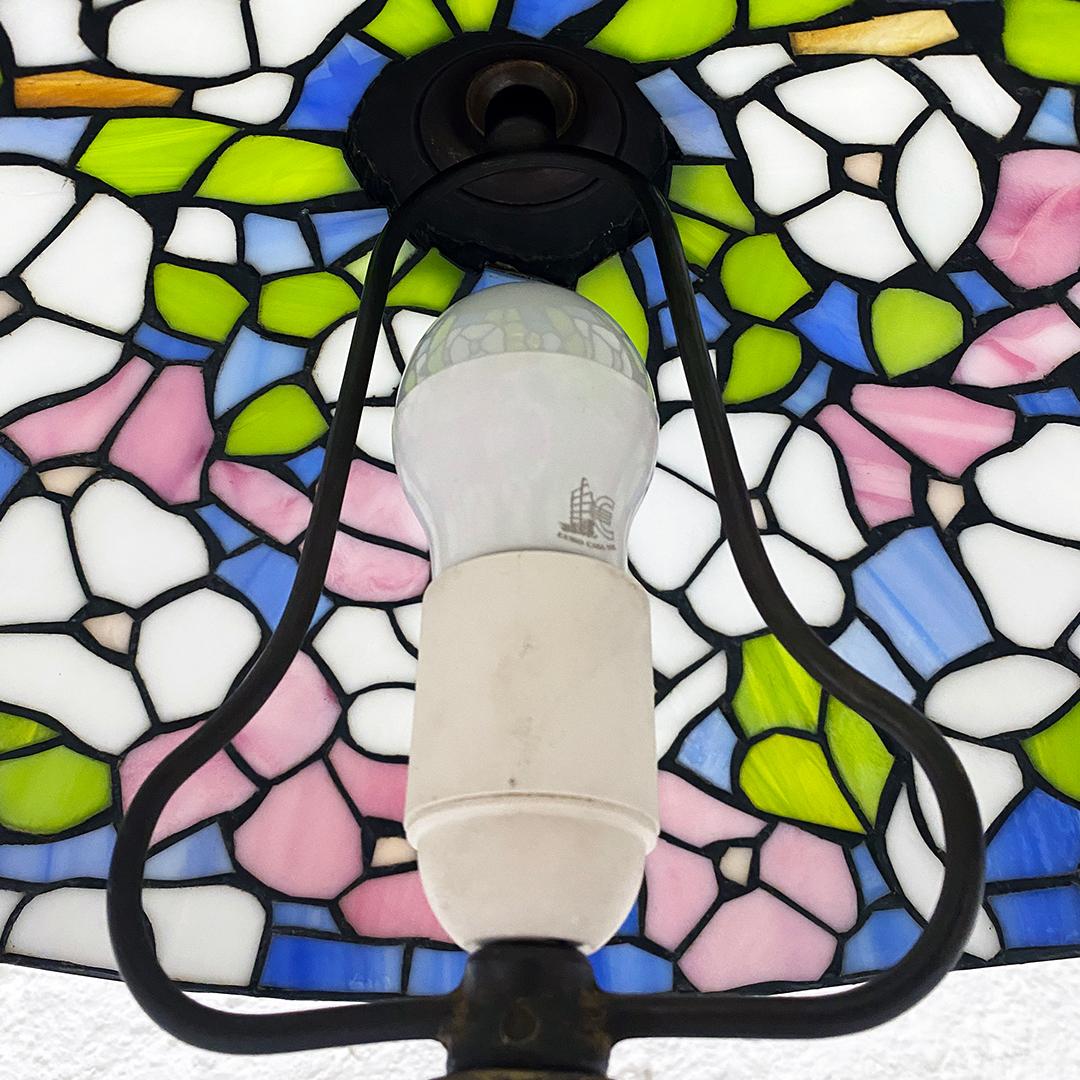 Metal Italian Mid-Century Modern Tiffany Table Lamp with Liberty Colored Glass, 1960s