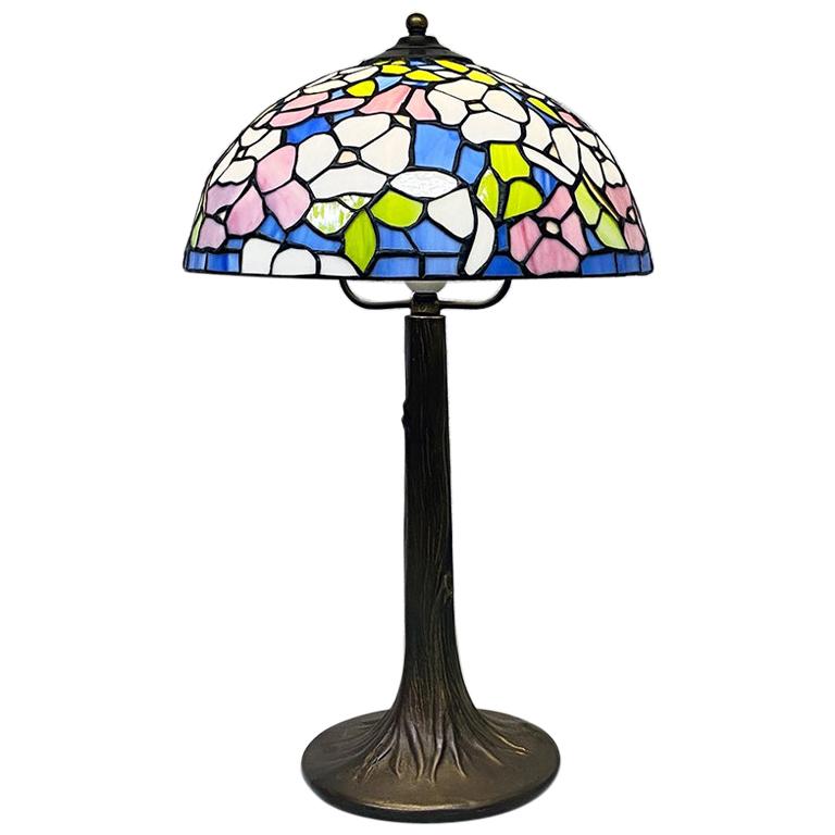 Italian Mid-Century Modern Tiffany Table Lamp with Liberty Colored Glass, 1960s