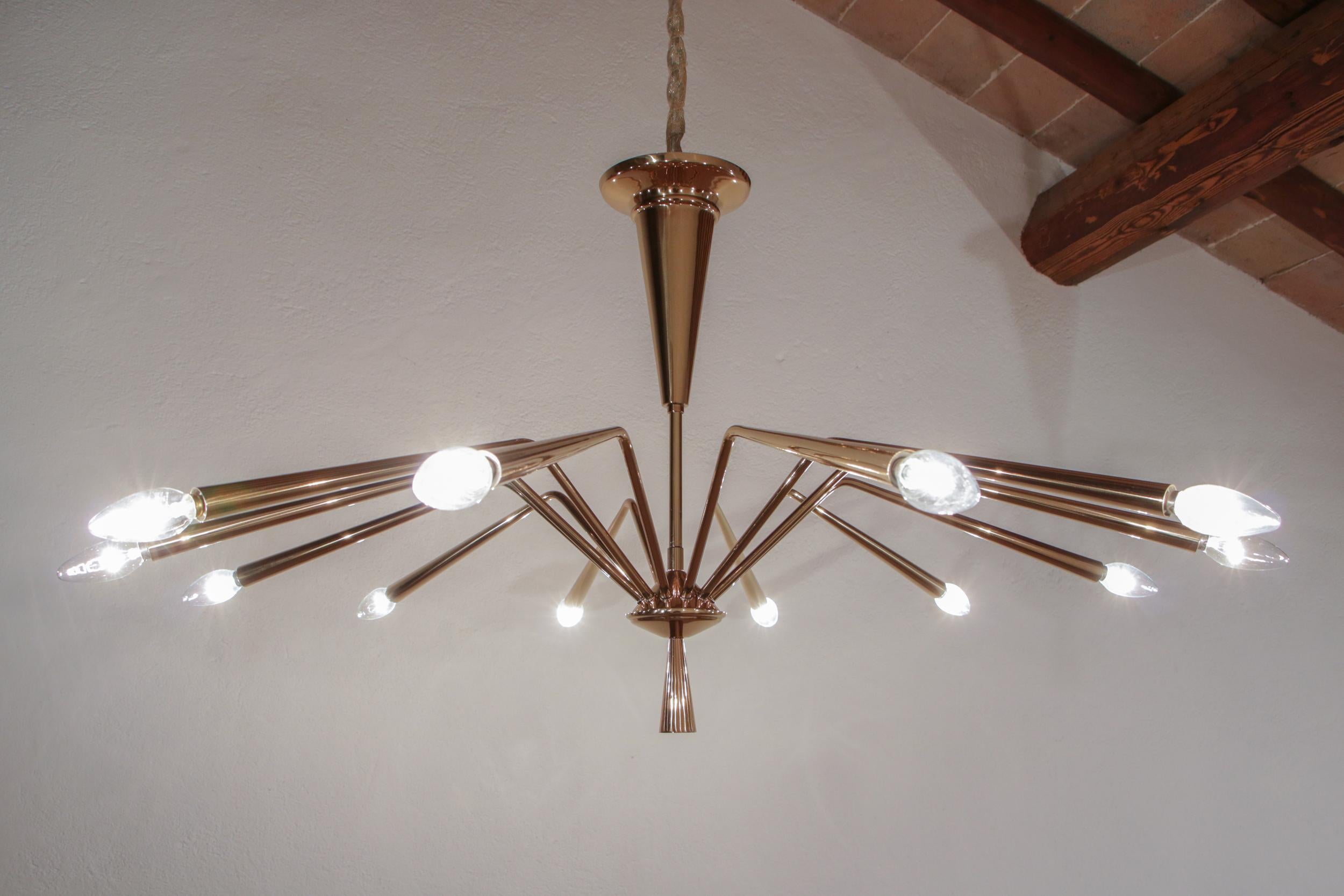 Polished Italian Mid-Century Modern Torlasco Chandelier, Model 342, Lumi Milano, 1950s For Sale