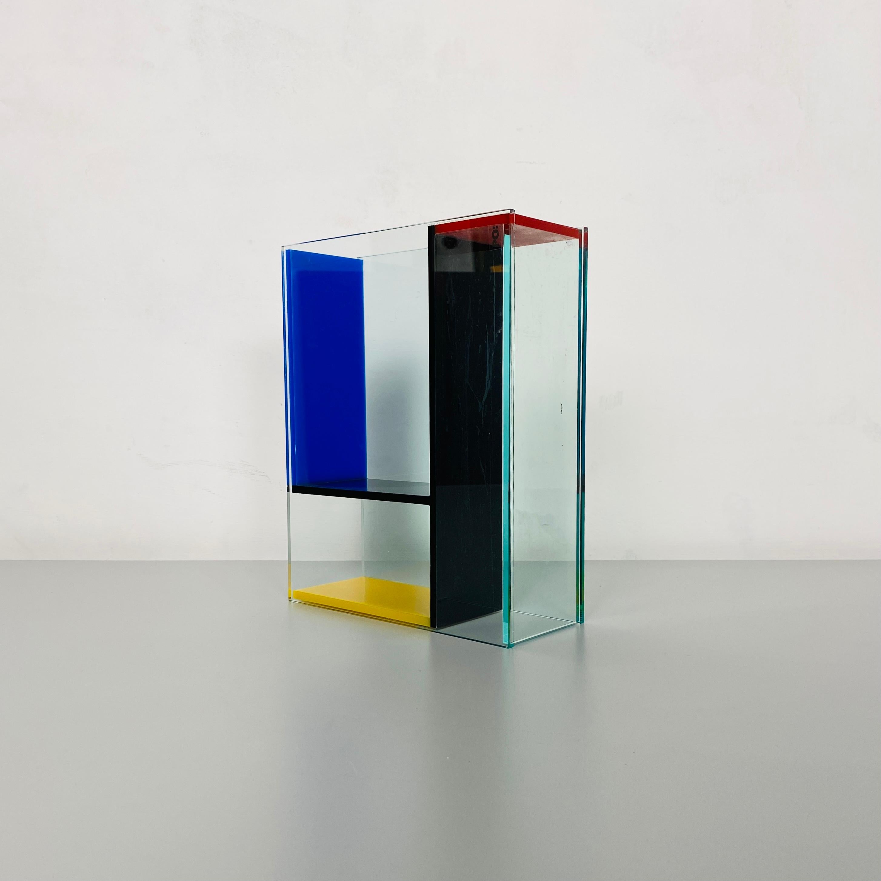 Italian Mid-Century Modern Transparent and Colored Plexiglass Vase by PO, 1980s In Good Condition In MIlano, IT