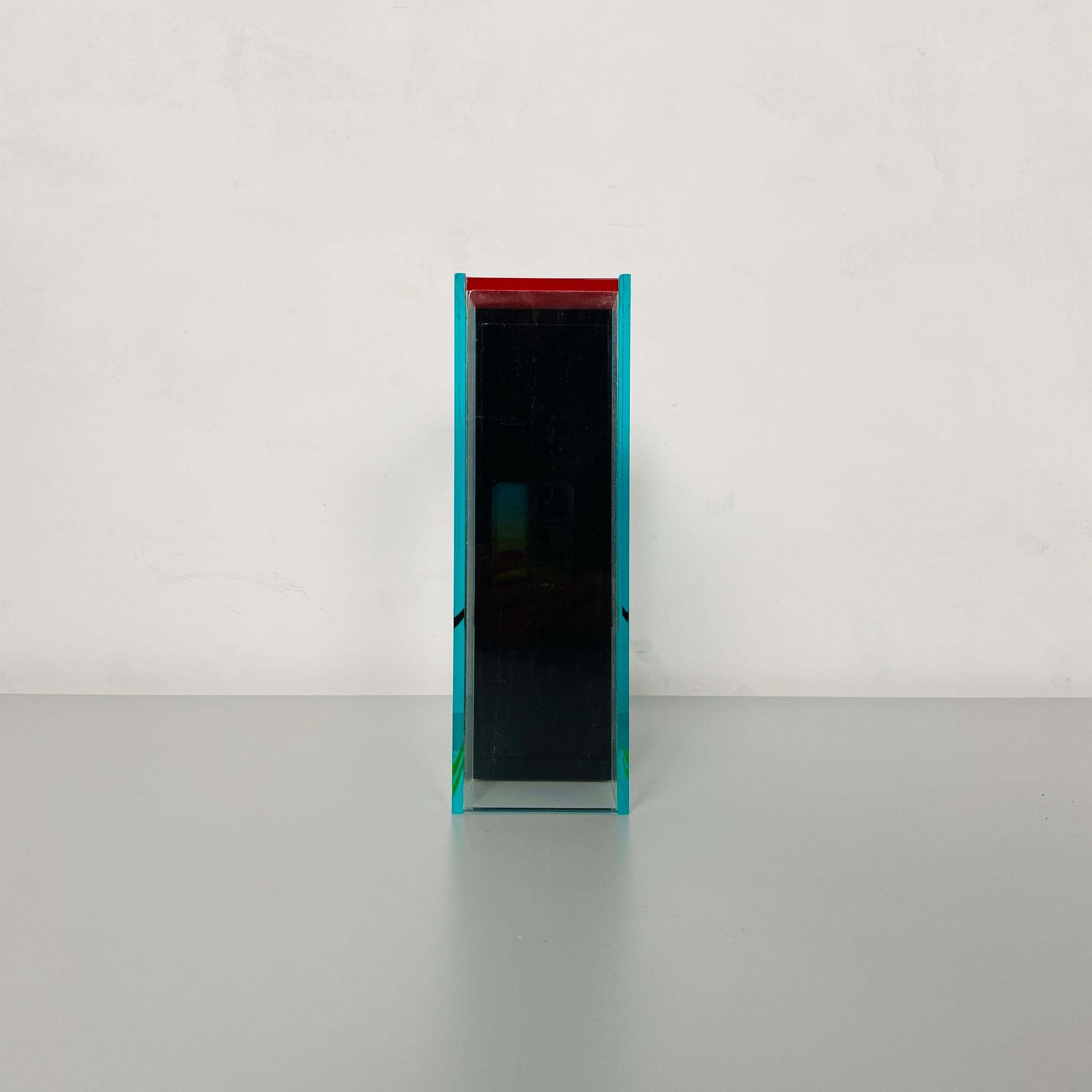 Late 20th Century Italian Mid-Century Modern Transparent and Colored Plexiglass Vase by PO, 1980s